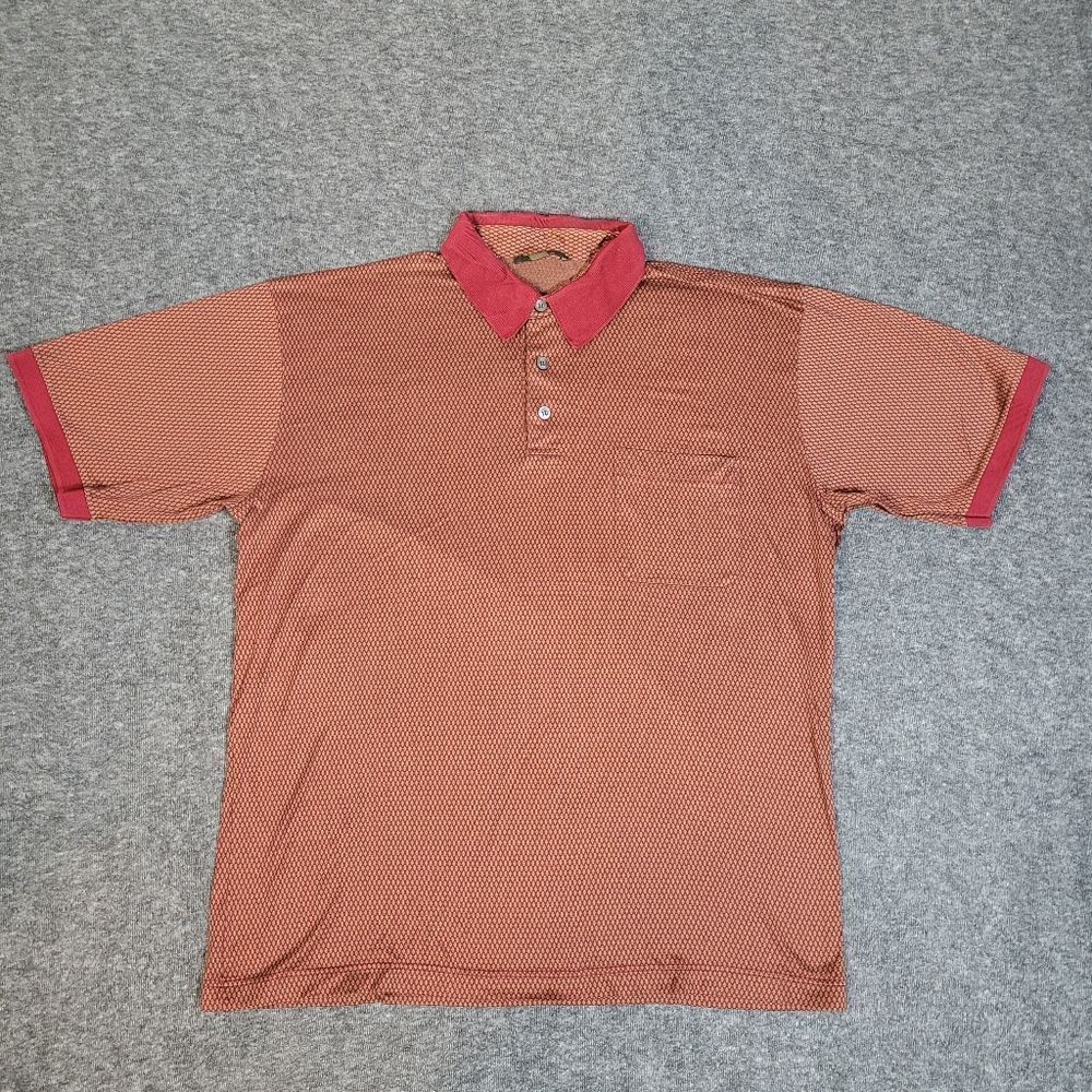 Vtg ERMENEGILDO ZEGNA Mens Golf Polo Shirt Size L Red Collar Geometric Pattern